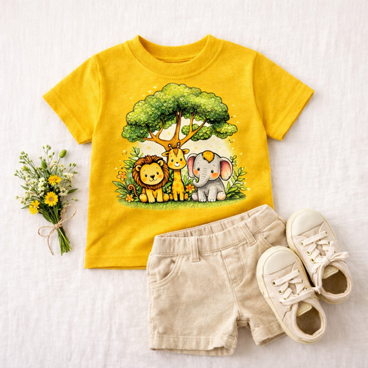 Cute Jungle Animal Toddler T-Shirt | Lion Giraffe Elephant Tee | Kids Graphic Tee | Unisex Toddler Shirt | Gift for Kids