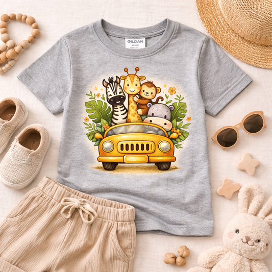 Safari Animal Jeep Toddler T-Shirt | Cute Jungle Friends Kids Tee | Gildan 64500P Soft Toddler Shirt | Boy Girl Outfit Gift