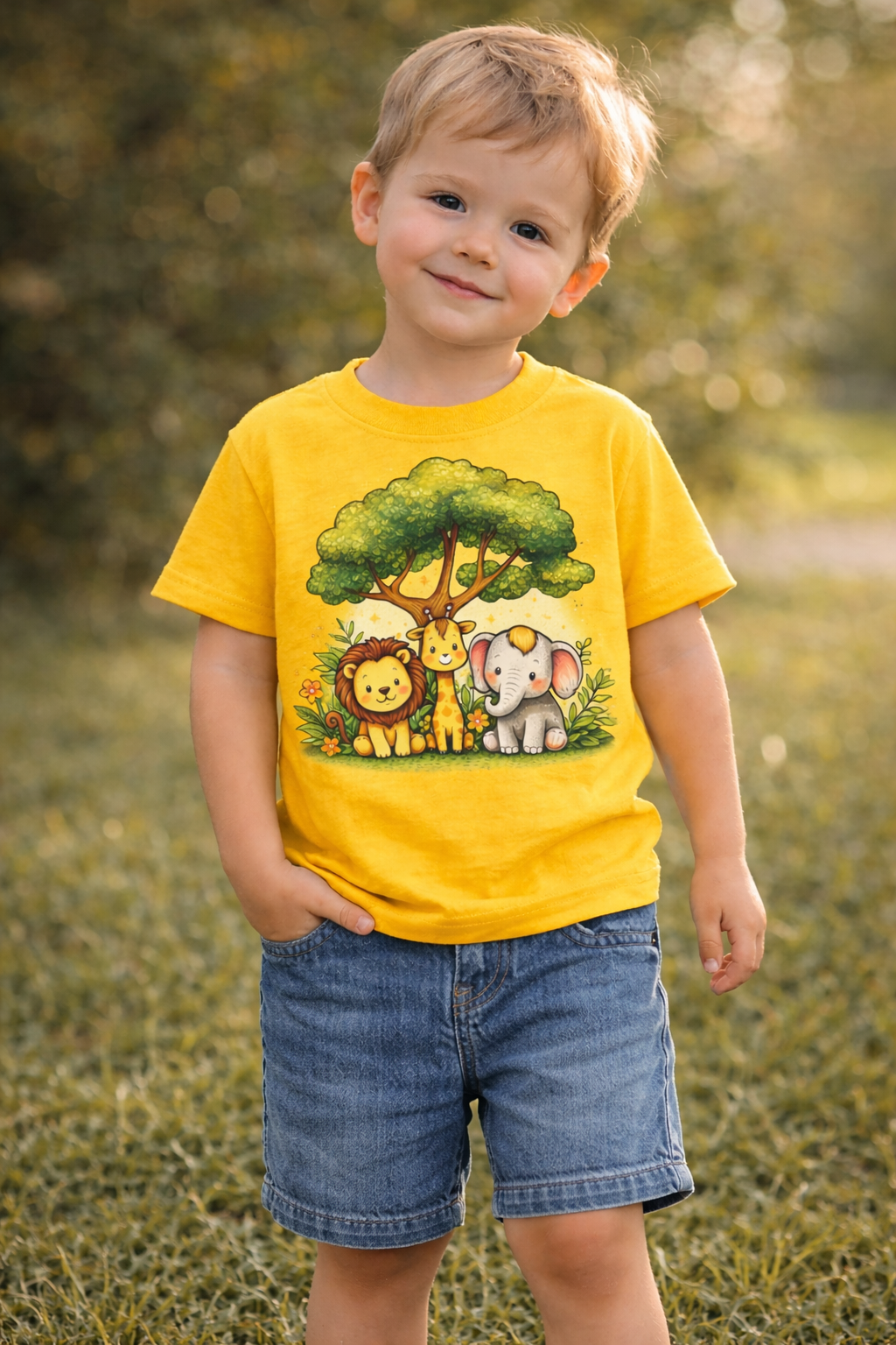Cute Jungle Animal Toddler T-Shirt | Lion Giraffe Elephant Tee | Kids Graphic Tee | Unisex Toddler Shirt | Gift for Kids