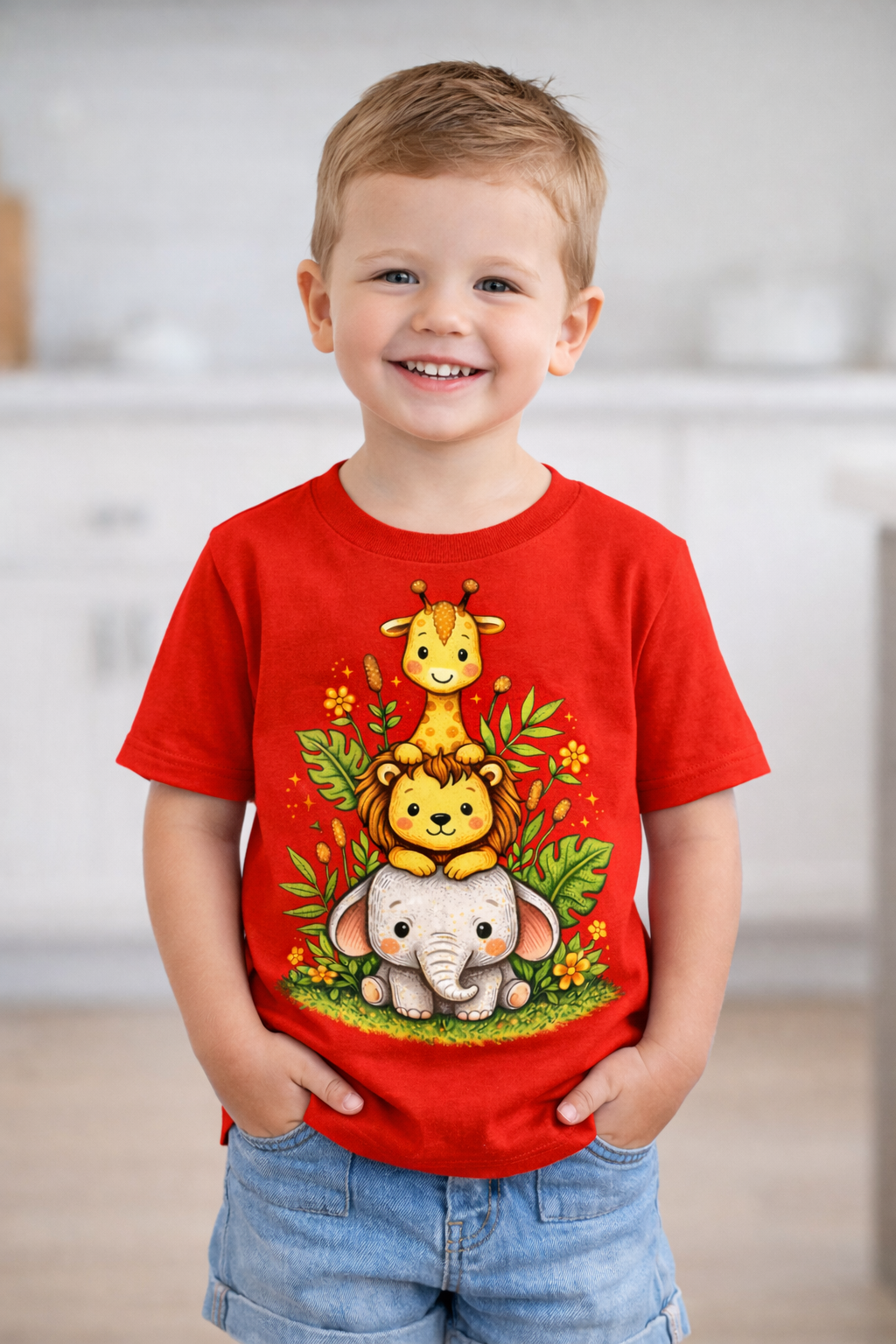 Safari Animal Toddler Shirt | Giraffe Lion Elephant Kids Tee | Cute Jungle Shirt | Retro Storybook Toddler Outfit | Gift for Boys Girls