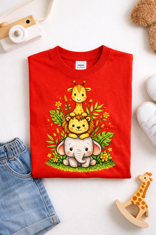 Safari Animal Toddler Shirt | Giraffe Lion Elephant Kids Tee | Cute Jungle Shirt | Retro Storybook Toddler Outfit | Gift for Boys Girls