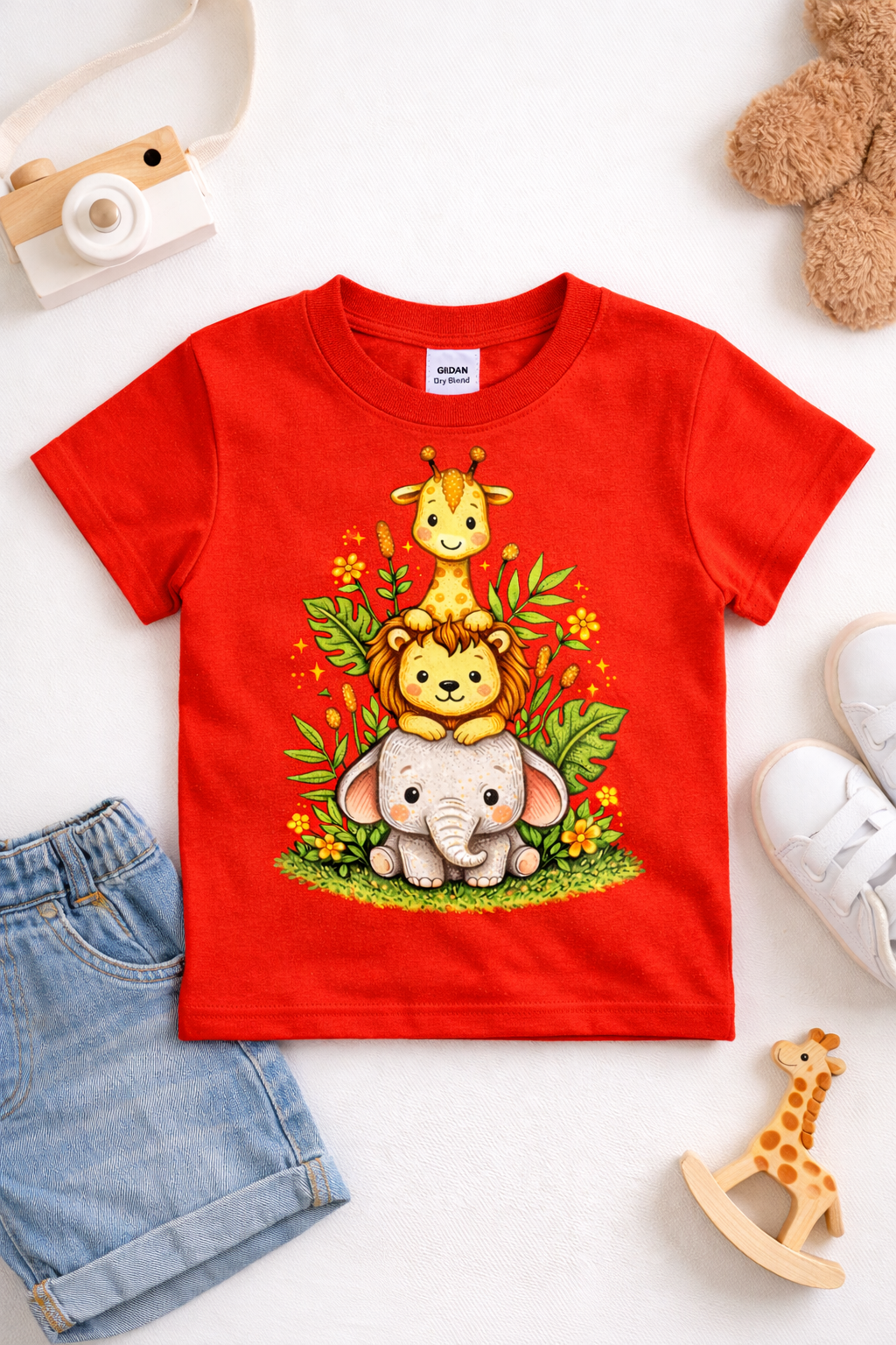 Safari Animal Toddler Shirt | Giraffe Lion Elephant Kids Tee | Cute Jungle Shirt | Retro Storybook Toddler Outfit | Gift for Boys Girls
