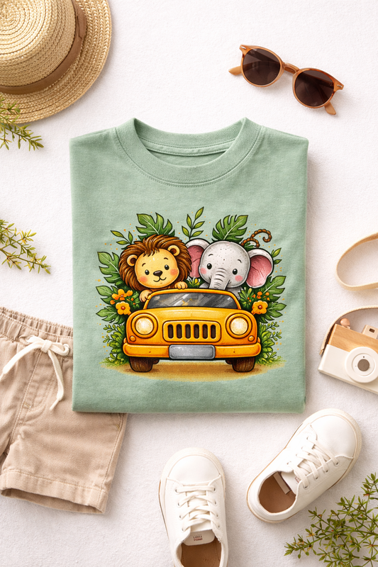 Safari Animal Jeep Toddler Shirt, Cute Lion Elephant Kids Tee, Jungle Adventure Toddler Girl Outfit, Baby Girl Graphic Tee