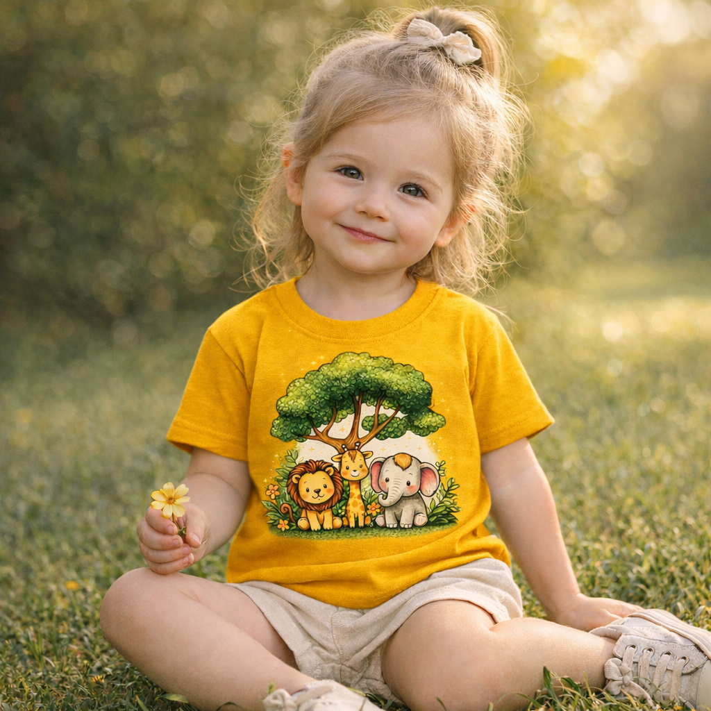 Cute Jungle Animal Toddler T-Shirt | Lion Giraffe Elephant Tee | Kids Graphic Tee | Unisex Toddler Shirt | Gift for Kids
