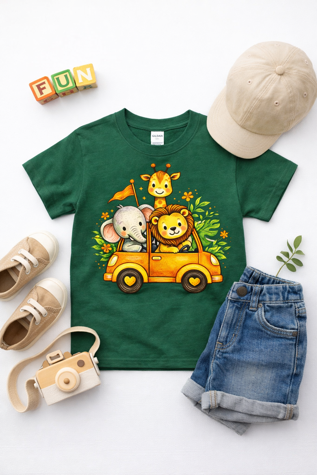 Safari Animal Toddler Shirt, Jungle Car Kids Tee, Lion Elephant Giraffe Shirt, Cute Retro Storybook Toddler Outfit, Boys Girls Tee