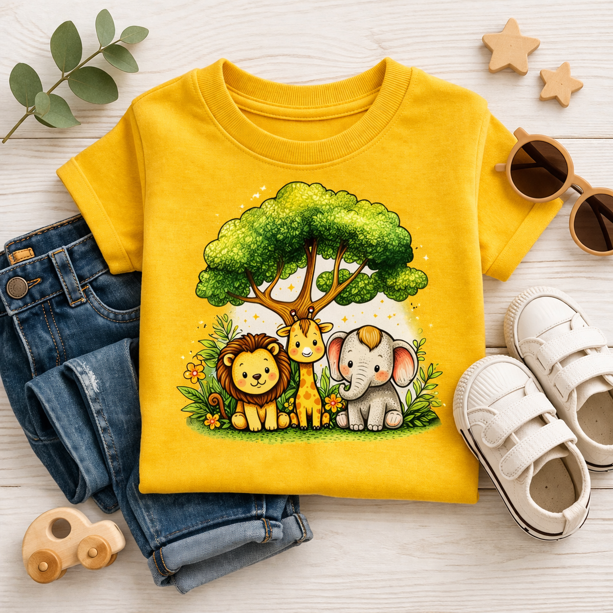 Cute Jungle Animal Toddler T-Shirt | Lion Giraffe Elephant Tee | Kids Graphic Tee | Unisex Toddler Shirt | Gift for Kids