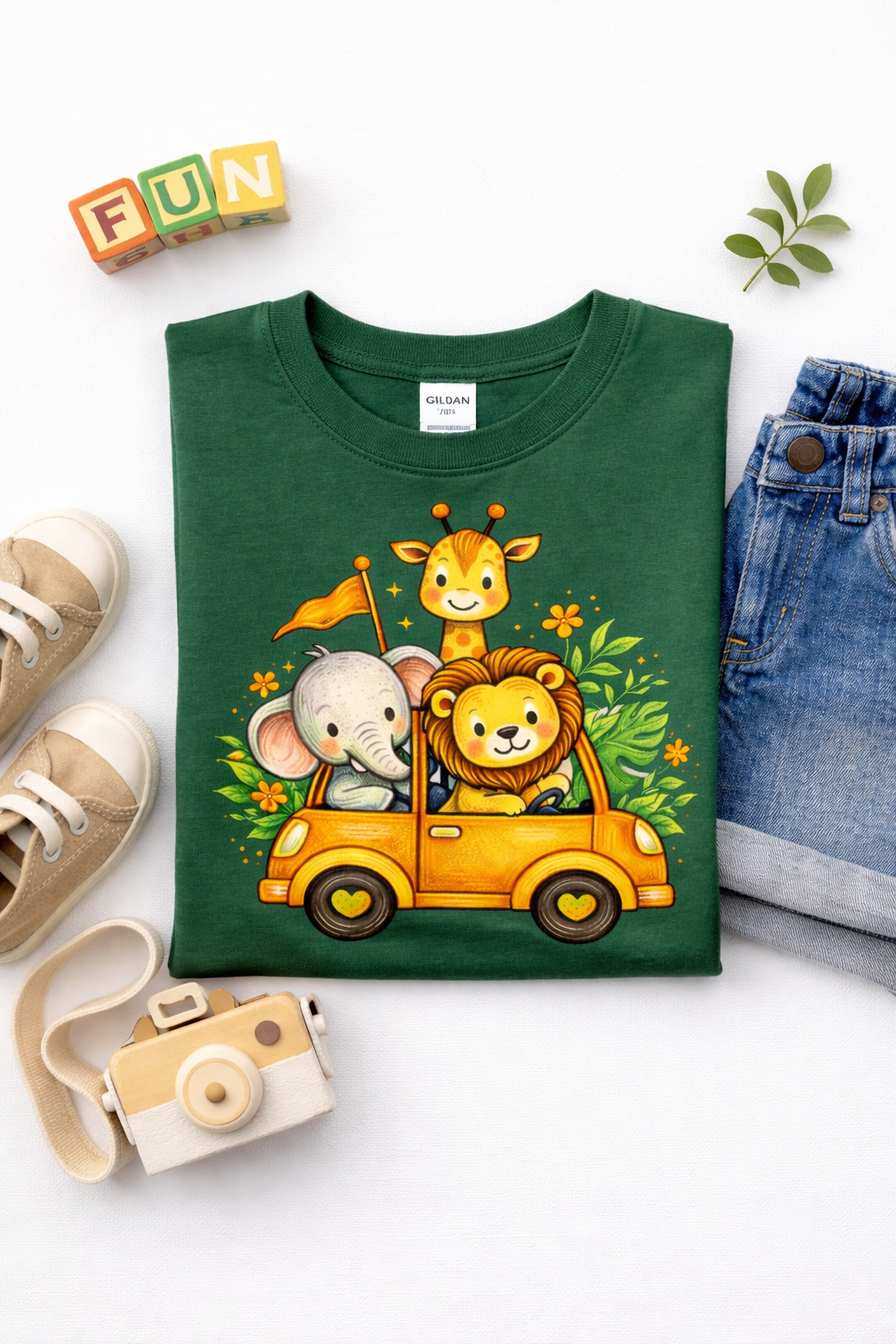 Safari Animal Toddler Shirt, Jungle Car Kids Tee, Lion Elephant Giraffe Shirt, Cute Retro Storybook Toddler Outfit, Boys Girls Tee