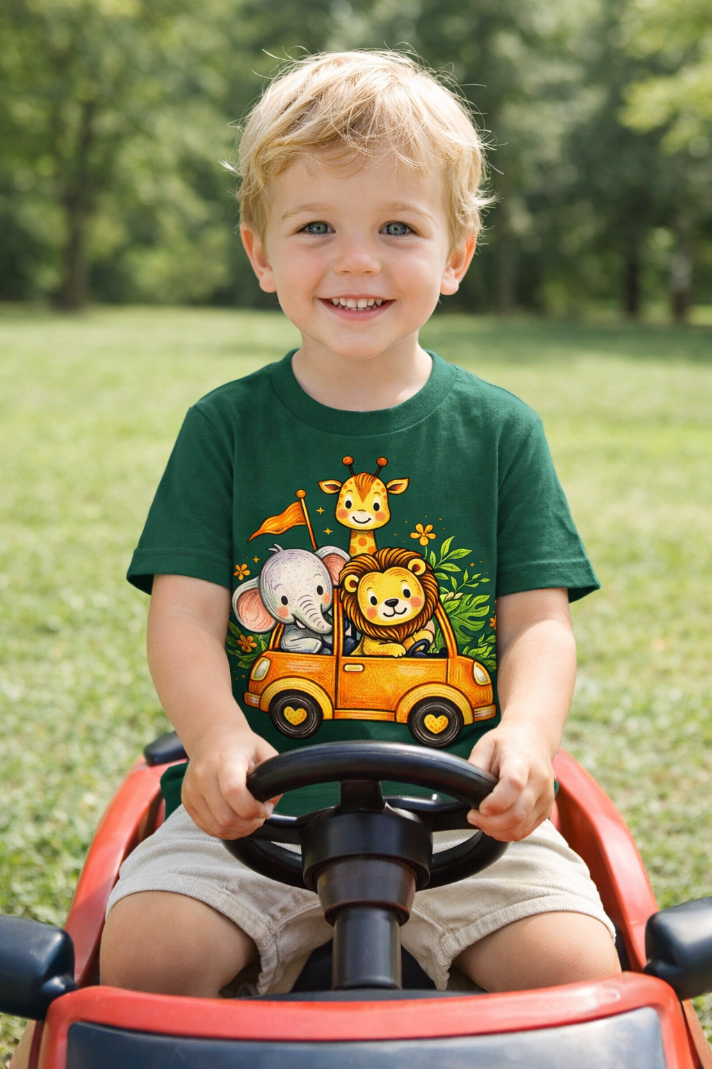 Safari Animal Toddler Shirt, Jungle Car Kids Tee, Lion Elephant Giraffe Shirt, Cute Retro Storybook Toddler Outfit, Boys Girls Tee